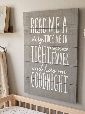 Nursery Wood Wall Art Sign Read Me A Story Say A Prayer Gray 12x16 Rustic Decor